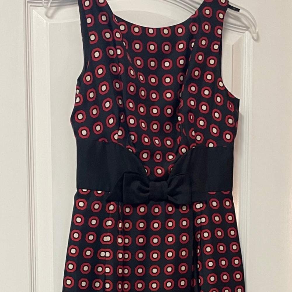Milly Navy and Red Circle Pattern Silk Dress